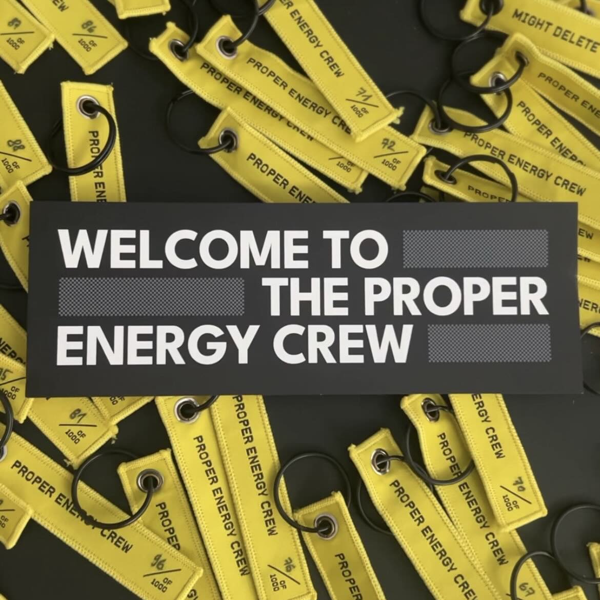 Numbered, Proper Energy Crew Key tags, made from recycled yarn